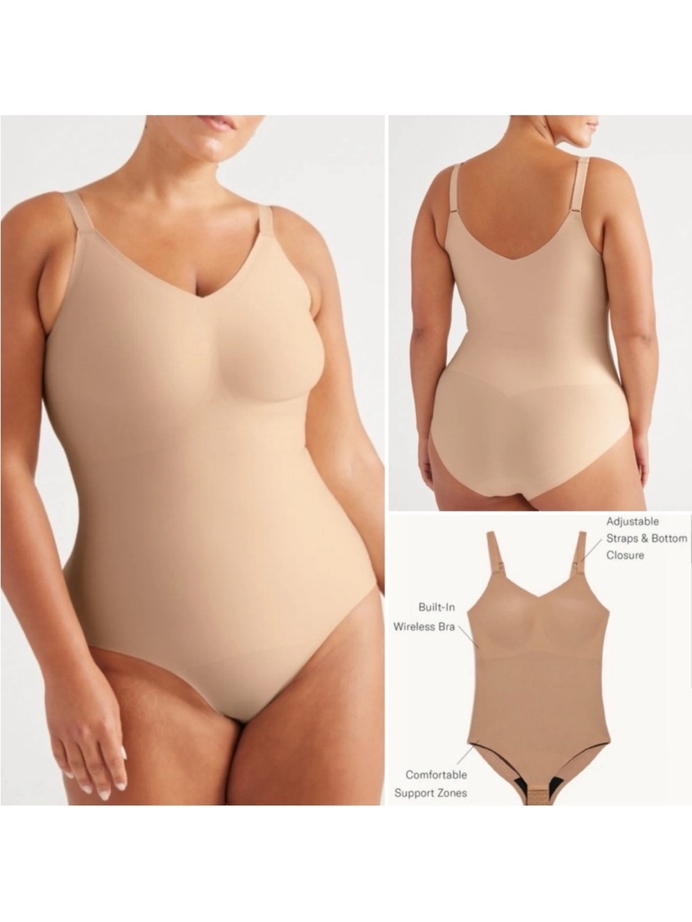 Knix LuxeLift Bodysuit /
Medium + / Beige Wireless Shelf Bra E/DDD/G